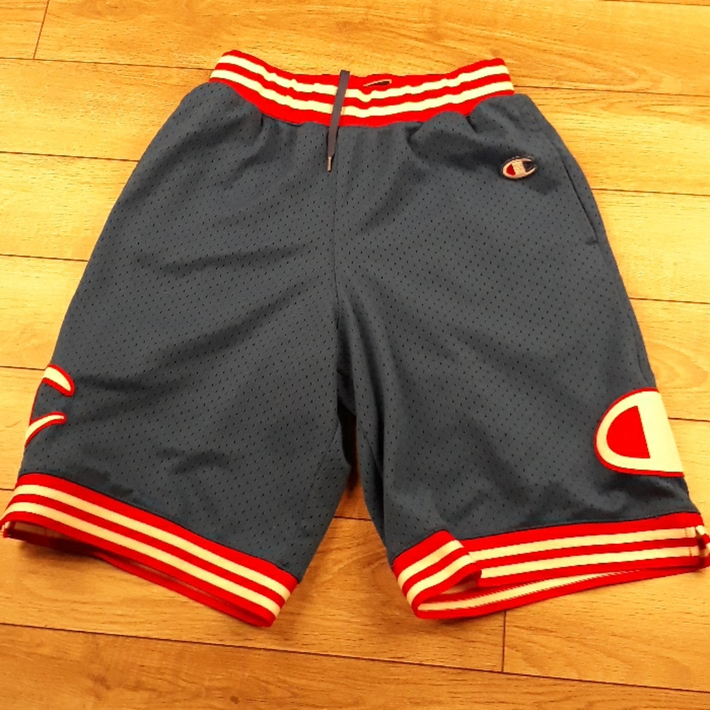 CHAMPION Logo Blue Red‎ Embroidered Sz Small Mens Athletic Basketball Shorts